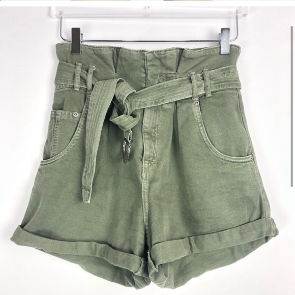 Zara high rise green belted denim short size 2 - Picture 1 of 2
